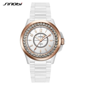 SINOBI Fashion Women Diamonds Wrist Watches Imitation Ceramics Watchband Top Luxury Brand Dress Ladies Geneva Quartz Clock 2019